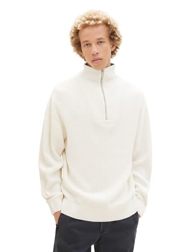 TOM TAILOR Denim Herren Relaxed Fit Troyer Pullover, Wool White, L von TOM TAILOR Denim