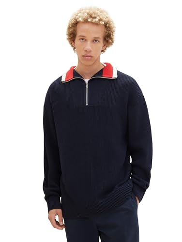 TOM TAILOR Denim Herren Relaxed Fit Troyer Pullover, sky captain blue, XXL von TOM TAILOR Denim