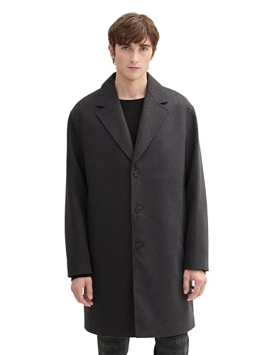 TOM TAILOR Denim Herren Relaxed Fit Wollmantel mit Reverskragen, 10617 - Black Grey Melange, L von TOM TAILOR Denim