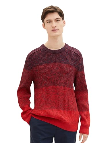 TOM TAILOR Denim Herren Ripp Pullover aus Baumwolle, navy red mouline gradient, XL von TOM TAILOR Denim