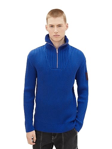 TOM TAILOR Denim Herren Ripp Troyer Pullover aus Baumwolle, shiny royal blue, M von TOM TAILOR Denim