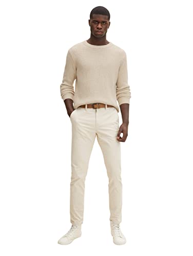 TOM TAILOR Denim Herren Slim Chino Hose mit Gürtel 1027694, 10336 - Light Cashew Beige, 32W / 30L von TOM TAILOR Denim