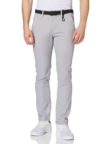 TOM TAILOR Denim Herren 1020451 Straight Fit Chino Hose mit Gürtel, 26531 - Grey White Dobby, 29W / 36L von TOM TAILOR Denim