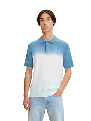 TOM TAILOR Denim Herren Strickpolo mit Farbverlauf 1030391, 29992 - White Aqua Petrol Batik, S von TOM TAILOR Denim