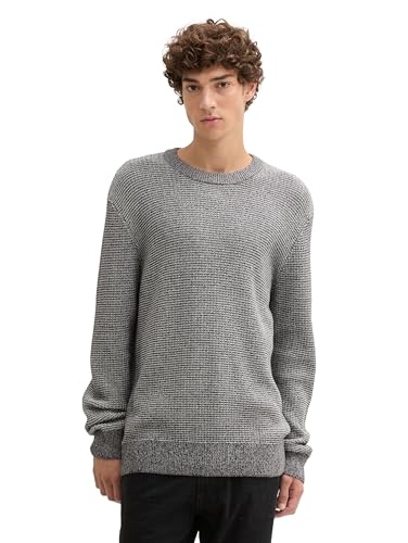 TOM TAILOR Denim Herren Strickpullover aus Baumwolle, 37039 - Black Grey Mix Structure, L von TOM TAILOR Denim