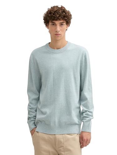 TOM TAILOR Denim Herren Strickpullover aus Baumwolle, 37082 - Mint White Mouline, L von TOM TAILOR Denim