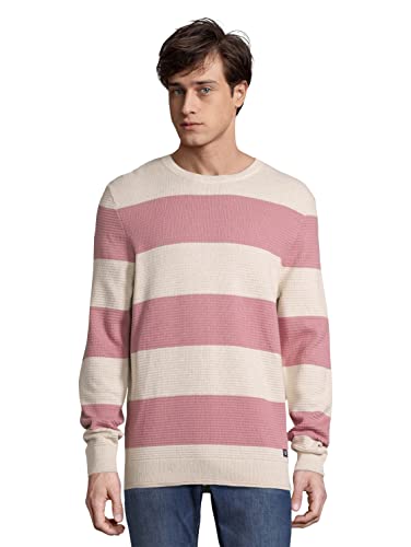 TOM TAILOR Denim Herren Strickpullover mit Blockstreifen 1029719, 28990 - Creme Rose Structured Stripe, 3XL von TOM TAILOR Denim