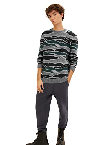 TOM TAILOR Denim Herren Strickpullover mit Muster 1033765, 30867 - Green Black Marble Jacquard, M von TOM TAILOR Denim