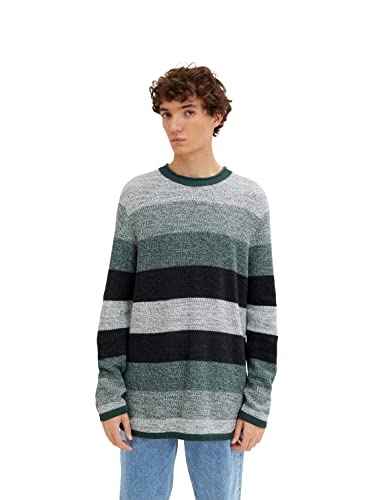 TOM TAILOR Denim Herren Strickpullover mit Streifen 1033773, 30905 - Green Off White Color Flow, L von TOM TAILOR Denim