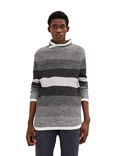 TOM TAILOR Denim Herren Strickpullover mit Streifen 1033774, 30904 - Grey Black Color Flow, M von TOM TAILOR Denim