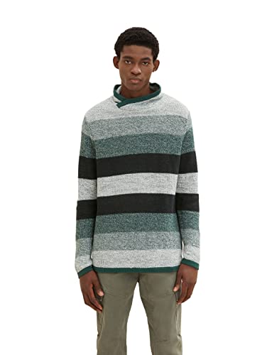 TOM TAILOR Denim Herren Strickpullover mit Streifen 1033774, 30905 - Green Off White Color Flow, 3XL von TOM TAILOR Denim