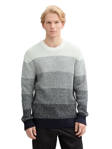 TOM TAILOR Denim Herren Strickpullover mit Streifenmuster aus Baumwolle, 37081 - White Mint Navy Gradient, L von TOM TAILOR Denim