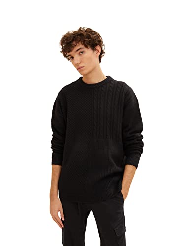 TOM TAILOR Denim Herren Strickpullover mit Struktur-Mix 1033768, 29999 - Black, L von TOM TAILOR Denim