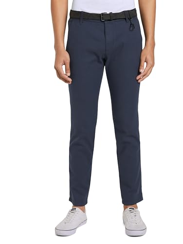 TOM TAILOR Denim Herren 1020451 Straight Fit Chino Hose Mit Gürtel, 23976 - Navy Dobby Yarn Dye, 36W / 32L EU von TOM TAILOR Denim