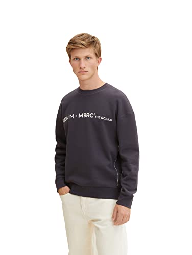 TOM TAILOR Denim Herren Sweater mit Schriftzug 1033140, 29476 - Coal Grey, L von TOM TAILOR Denim