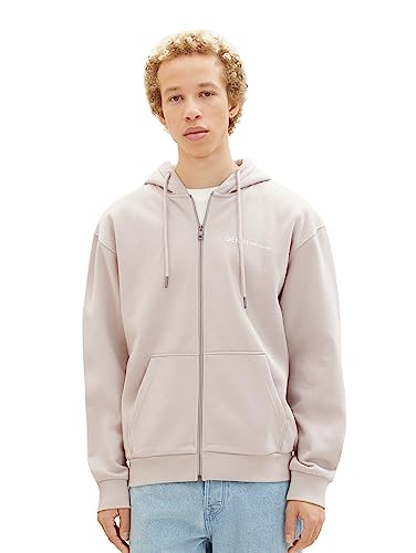 TOM TAILOR Denim Herren Basic Kapuzenjacke mit Logo-Print, light dove grey, S von TOM TAILOR Denim