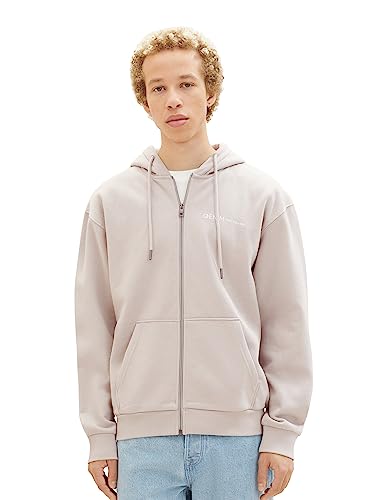 TOM TAILOR Denim Herren Basic Kapuzenjacke mit Logo-Print, light dove grey, XS von TOM TAILOR Denim