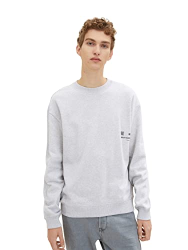 TOM TAILOR Denim Herren Sweatshirt mit Print 1034099, 15398 - Light Stone Grey Melange, L von TOM TAILOR Denim