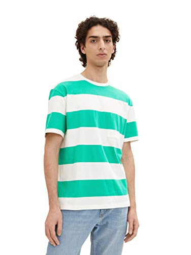 TOM TAILOR Denim Herren T-Shirt 1035597, 31363 - Green Large Stripe, XL von TOM TAILOR Denim