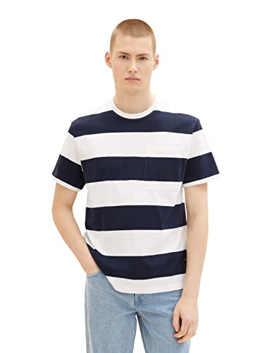 TOM TAILOR Denim Herren T-Shirt 1035597, 31365 - Navy Large Stripe, S von TOM TAILOR Denim