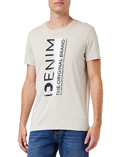TOM TAILOR Denim Herren T-Shirt Print 1034728, 11754 - Light Dove Grey, S von TOM TAILOR Denim
