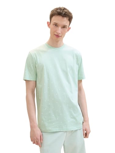 TOM TAILOR Denim Herren T-Shirt mit Allover-Print, mint mini leaf print, S von TOM TAILOR Denim