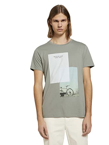 TOM TAILOR Denim Herren T-Shirt mit Bio-Baumwolle 1025599, 10767 - Greyish Shadow Olive, L von TOM TAILOR Denim