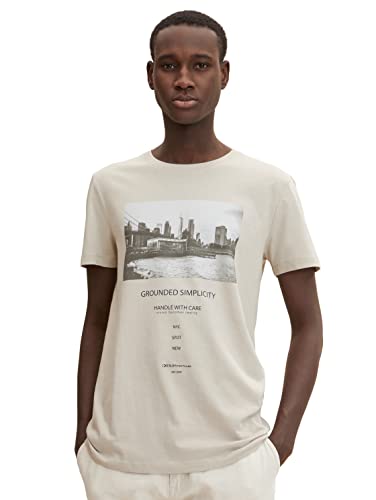 TOM TAILOR Denim Herren T-Shirt mit Fotoprint 1033026, 11754 - Light Dove Grey, M von TOM TAILOR Denim