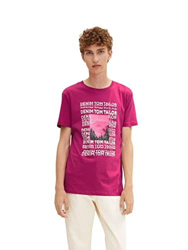 TOM TAILOR Denim Herren T-Shirt mit Fotoprint 1033921, 30601 - Pure Magenta, L von TOM TAILOR Denim