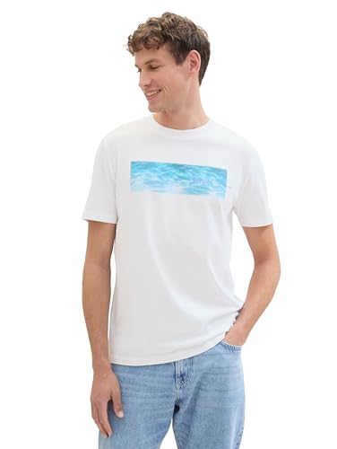 TOM TAILOR Denim Herren T-Shirt mit Fotoprint aus Baumwolle, White, XL TOM TAILOR Denim Herren T-Shirt mit Fotoprint aus Baumwolle, White, XL von TOM TAILOR Denim