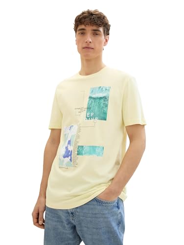 TOM TAILOR Denim Herren T-Shirt mit Fotoprint aus Baumwolle, pastel light yellow, L TOM TAILOR Denim Herren T-Shirt mit Fotoprint aus Baumwolle, pastel light yellow, L von TOM TAILOR Denim