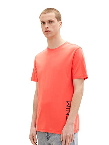 TOM TAILOR Denim Herren T-Shirt mit Logo-Print 1036963, 11042 - Plain Red, S von TOM TAILOR Denim