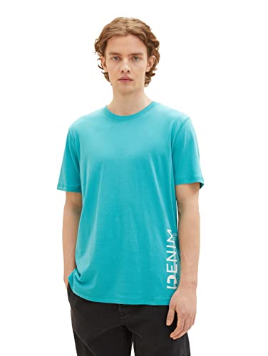 TOM TAILOR Denim Herren T-Shirt mit Logo-Print 1036963, 31044 - deep turquoise, XS von TOM TAILOR Denim