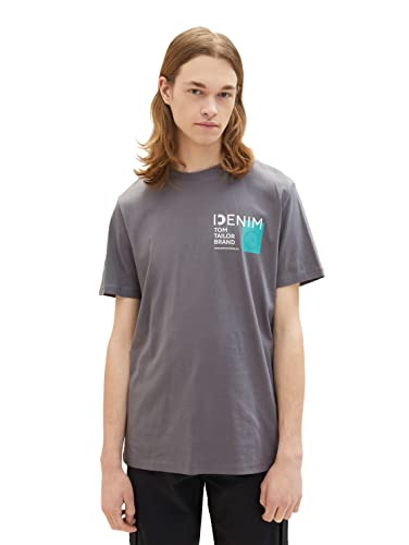 TOM TAILOR Denim Herren T-Shirt mit Logo-Print 1036964, 15180 - Quiet Mid Grey, L von TOM TAILOR Denim