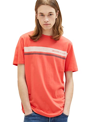 TOM TAILOR Denim Herren T-Shirt mit Logo-Print 1036965, 11042 - Plain Red, M von TOM TAILOR Denim