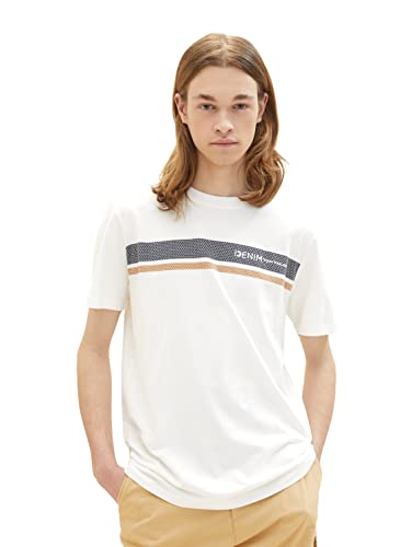 TOM TAILOR Denim Herren T-Shirt mit Logo-Print 1036965, 12906 - Wool White, S von TOM TAILOR Denim