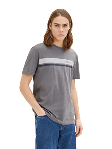 TOM TAILOR Denim Herren T-Shirt mit Logo-Print 1036965, 15180 - Quiet Mid Grey, S von TOM TAILOR Denim