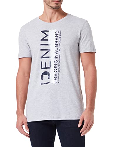 TOM TAILOR Denim Herren T-Shirt mit Logoprint 1031910, 15398 - Light Stone Grey Melange, S von TOM TAILOR Denim