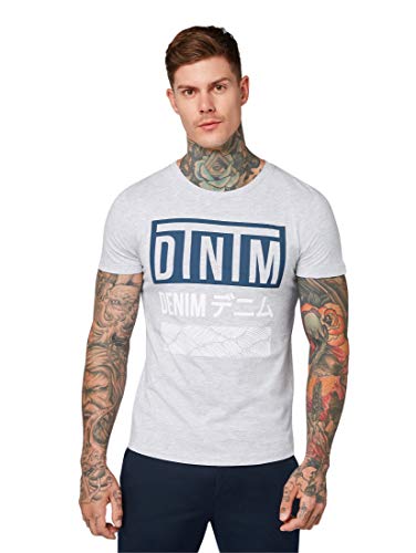 TOM TAILOR Denim Herren T-Shirt mit Print 1013295, 15398 - Light Stone Grey Melange, M von TOM TAILOR Denim