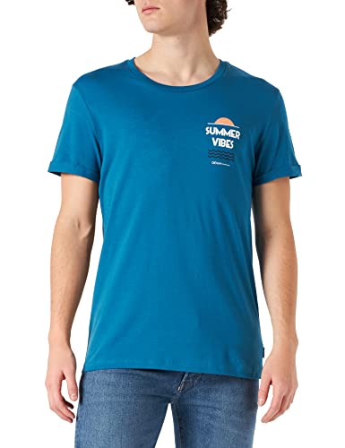 TOM TAILOR Denim Herren T-Shirt mit Print 1031131, 28857 - Blue Petrol, L von TOM TAILOR Denim