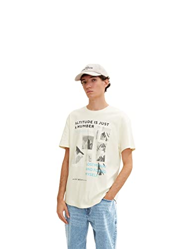 TOM TAILOR Denim Herren T-Shirt mit Print 1033996, 15221 - Offwhite, L von TOM TAILOR Denim