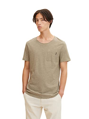 TOM TAILOR Denim Herren T-Shirt mit Streifen 1031175, 29886 - Green White Yd Stripe, L von TOM TAILOR Denim