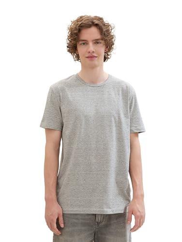 TOM TAILOR Denim Herren T-Shirt mit Streifen-Muster, 35577 - Grey Melange fine Stripe, S von TOM TAILOR Denim