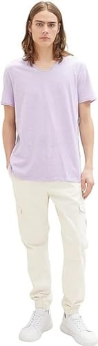TOM TAILOR Denim Herren T-Shirt mit V-Ausschnitt 1035849, 31352 - lilac white fine yd stripe, L von TOM TAILOR Denim