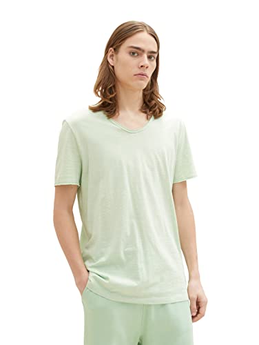 TOM TAILOR Denim Herren T-Shirt mit V-Ausschnitt 1035849, 31353 - green white fine yd stripe, L von TOM TAILOR Denim