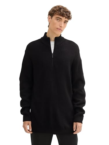 TOM TAILOR Denim Herren Troyer Strickpullover, 29999 - Black, L von TOM TAILOR Denim