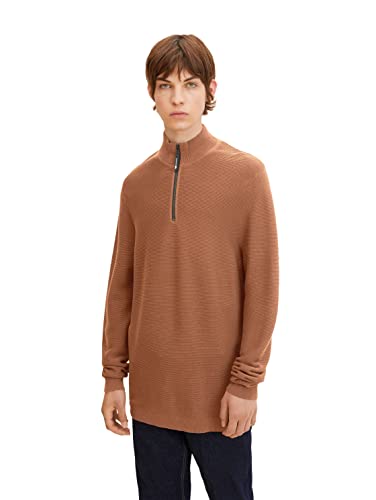 TOM TAILOR Denim Herren Troyer Strickpullover 1033629, 15037 - Light Wood Brown, L von TOM TAILOR Denim