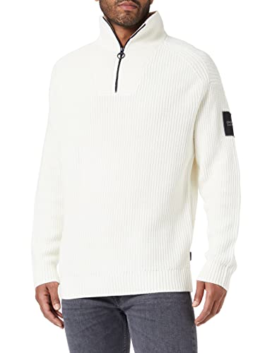 TOM TAILOR Denim Herren Troyer Strickpullover 1033754, 10338 - Soft Light Beige, S von TOM TAILOR Denim