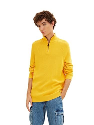 TOM TAILOR Denim Herren Troyer Strickpullover 1033779, 10382 - Milky Sunflower Yellow, S von TOM TAILOR Denim