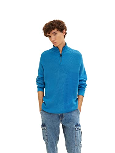 TOM TAILOR Denim Herren Troyer Strickpullover 1033779, 30095 - Sublime Teal Blue, 3XL von TOM TAILOR Denim